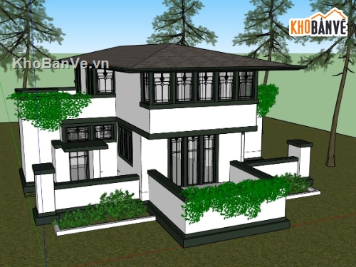 biệt thự đẹp 2,biệt thự 2 tầng,file sketchup 2 tầng