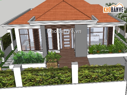 Thiết kế biệt thự 1 tầng,sketchup biệt thự 1 tầng,phối cảnh biệt thự 1tầng,model su biệt thự 1 tầng