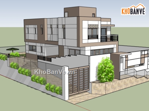 sketchup biệt thự 2 tầng hiện đại,biệt thự 2 tầng,biệt thự sketchup,sketchup biệt thự