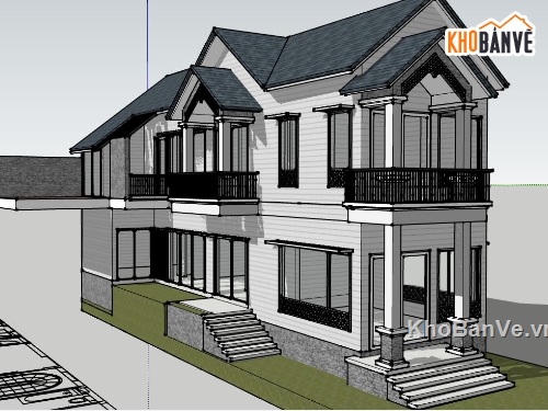 mẫu nhà 2 tầng,file su nhà 2 tầng,sketchup nhà 2 tầng