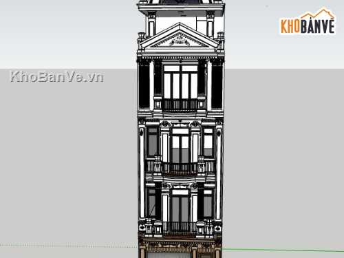 su nhà phố 4 tầng,sketchup nhà phố 4 tầng,model su nhà 4 tầng
