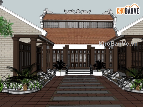 sketchup từ đường,nhà từ đường,su nhà từ đường