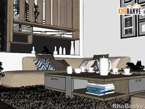 sketchup phòng khách,file sketchup phòng khách,sketchup nội thất phòng bếp,dựng phòng khách bếp sketchup