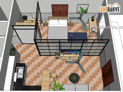 sketchup nội thất,sketchup nội thất phòng trọ,su nội thất