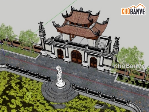 File sketchup cổng chùa,Model sketchup cổng chùa,Cổng chùa file sketchup,cổng chùa,mẫu cổng chùa