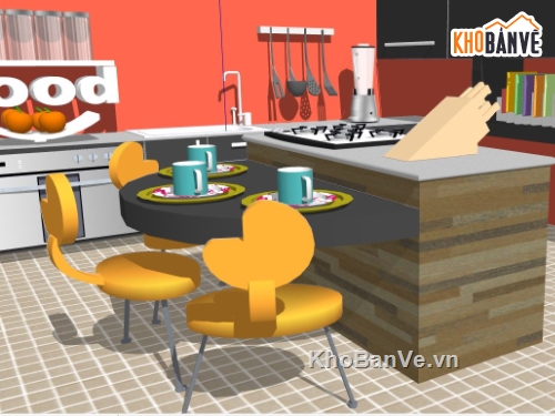 phòng bếp sketchup,model su phòng bếp,file sketchup phòng bếp