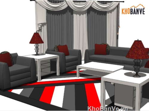 sketchup phòng khách,File sketchup phòng khách đẹp,file su phòng khách