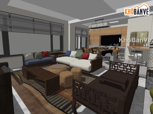 su phòng khách,sketchup phòng khách,file su phòng khách