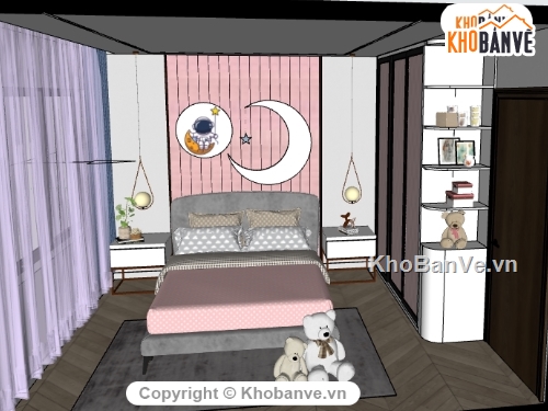 sketchup nội thất phòng ngủ bé gái,phòng ngủ dựng trên sketchup,mẫu phòng ngủ cho bé sketchup,dựng 3dsu phòng ngủ cho bé