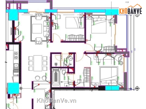 Thiết kế sơ đồ bố trí điện nội thất cho căn hộ tòa nhà chung cư ...