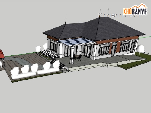 Thiết kế biệt thự 1 tầng,biệt thự 1 tầng,sketchup biệt thự 1 tầng