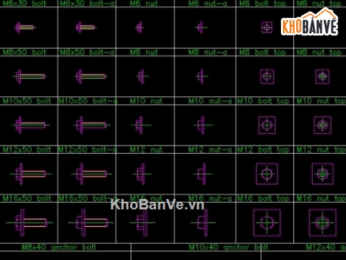 File cad,Bu lông đai ốc,các loại bu lông