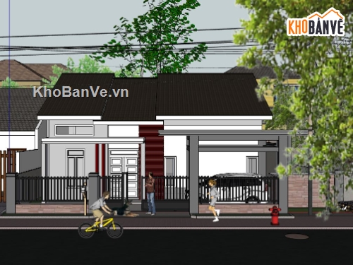 model su nhà cấp 4,mẫu nhà cấp 4 sketchup,thiết kế nhà cấp 4 sketchup