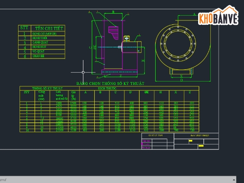 quạt ly tâm,quạt công nghiệp,bản vẽ thư viện,bản vẽ kỷ thuật quạt,Thư viện