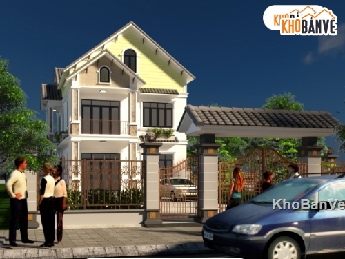 Mẫu biệt thự 2 tầng đẹp,bản vẽ biệt thự 2 tầng,biệt thự 2 tầng 9x12.6m,thiết kế biệt thự 2 tầng,Mẫu biệt thự 2 tầng hiện đai