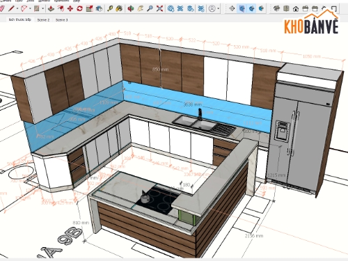 nhà bếp,bếp,mode bếp,Sketchup nhà bếp,Sketchup phòng bếp,Sketchup spa