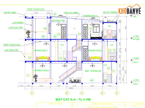 bản vẽ nhà phố,nhà phố 4x17,file cad nhà phố,nhà phố 03 tầng,nhà phố đẹp,bản vẽ nhà đẹp