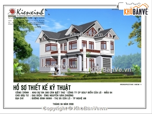 biệt thự khu Resort Cửa Lò 13x15m,kiến trúc- kết cấu biệt thự,điện nước biệt thự,bản vẽ biệt thự khu resort