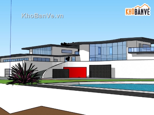 Villa có hồ bơi,nhà 3 tầng file su,Villa hồ bơi file sketchup