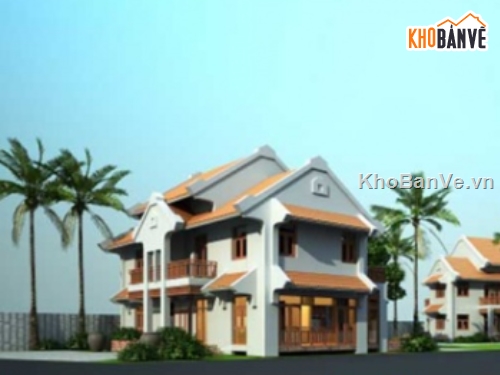 Villa hội an,villa 2 tầng,cad villa 2 tầng