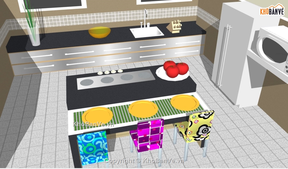 sketchup nội thất phòng bếp,model su nội thất phòng bếp,mẫu nội thất phòng bếp