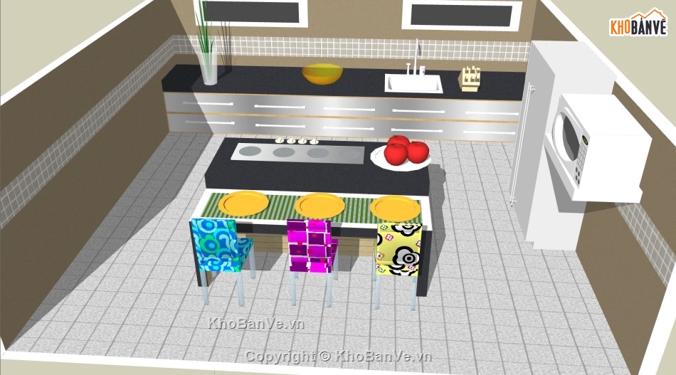 sketchup nội thất phòng bếp,model su nội thất phòng bếp,mẫu nội thất phòng bếp