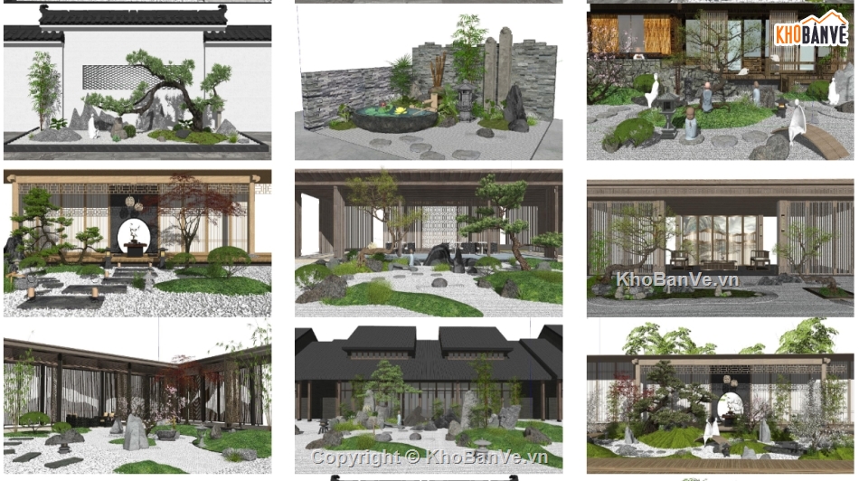 sketchup sân vườn,sân vườn nhật,model sketchup tiểu cảnh sân vườn,tiểu cảnh nhật,cảnh quan sân vườn,Model sân vườn