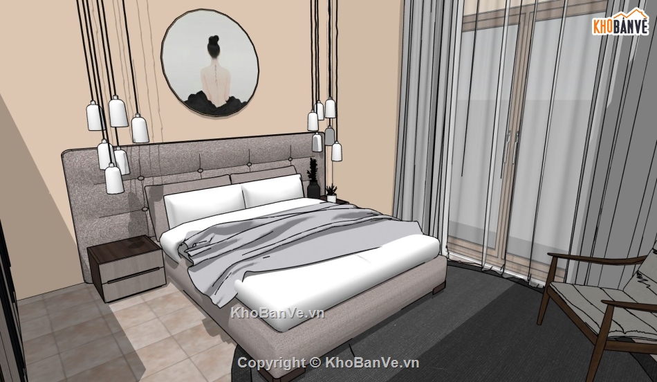 phòng 3d đẹp,3d sketchup phòng ngủ,file nội thất phòng ngủ