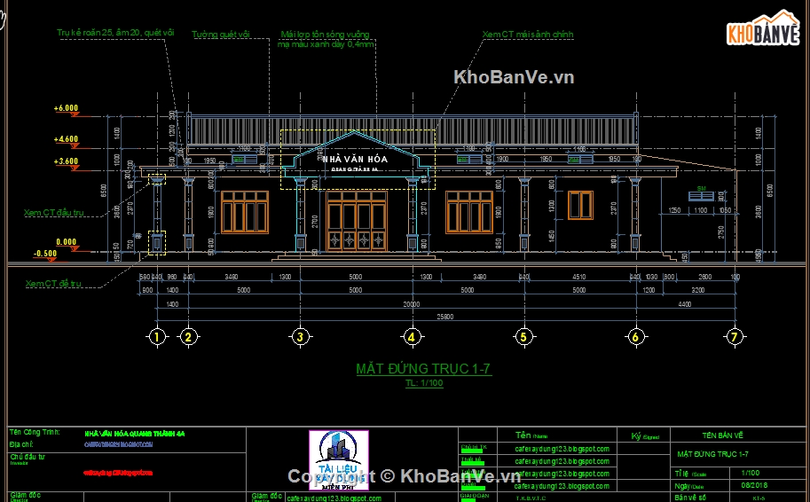 full bản vẽ nhà văn hóa,bản vẽ nhà văn hóa 12.2x25.8m,file cad nhà văn hóa thôn,file cad nhà văn hóa,File cad nhà văn hóa