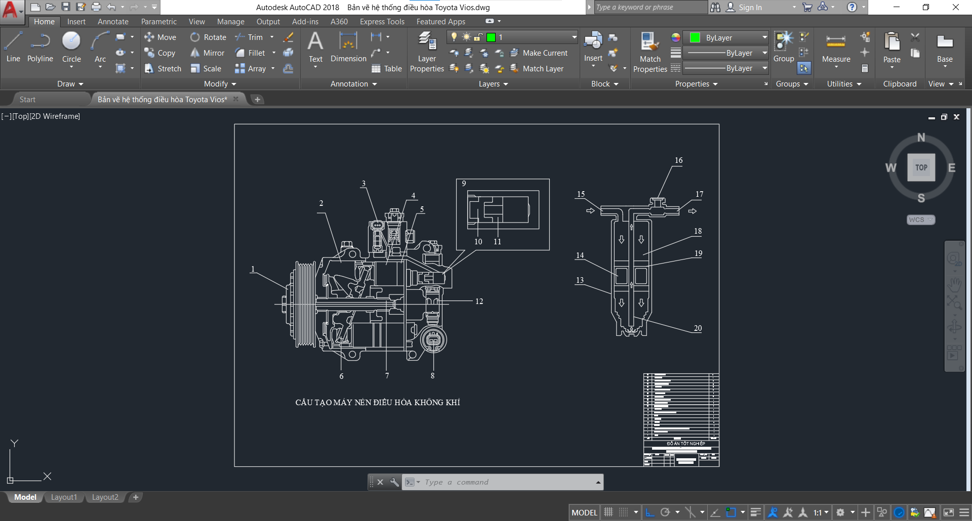 hệ thống điều hòa không khí,hệ thống điều hòa,Bản vẽ cad hệ thống điều hòa không khí Toyota Vios