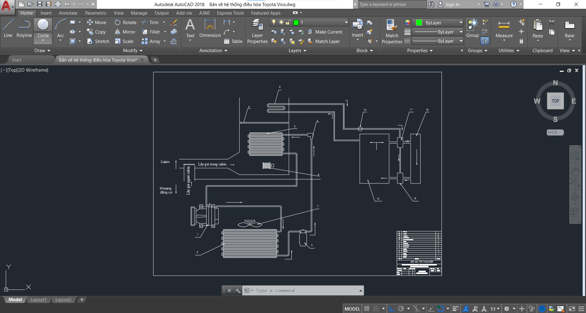 hệ thống điều hòa không khí,hệ thống điều hòa,Bản vẽ cad hệ thống điều hòa không khí Toyota Vios