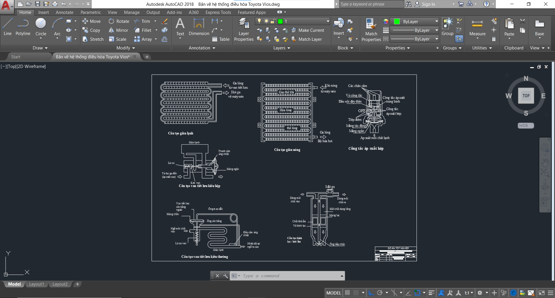 hệ thống điều hòa không khí,hệ thống điều hòa,Bản vẽ cad hệ thống điều hòa không khí Toyota Vios