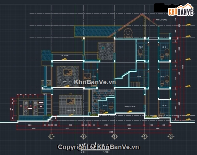 kiến trúc biệt thự,Bản vẽ kiến trúc biệt thự,nhà biệt thự,biệt thự 3 tầng 7x15.1m,bản vẽ biệt thự 3 tầng,thiết kế biệt thự 3 tầng