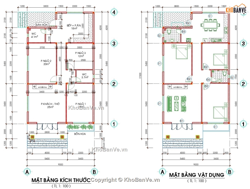 Nhà mái thái cấp 4,cấp 4 9x17m,Nhà cấp 4,bản vẽ nhà cấp 4,thiết kế nhà 1 tầng