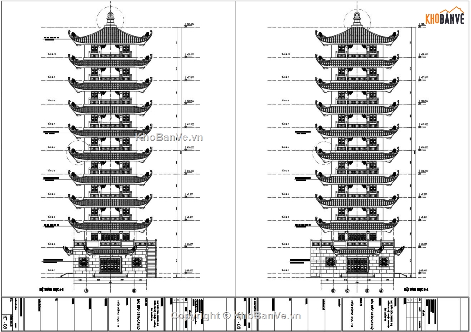 Bản vẽ thiết kế chùa,Thiết kế bảo tháp cam lộ,Tháp chùa 10 tầng,bản vẽ bảo tháp 10 tầng,bảo tháp 10 tầng 8.9x8.9m