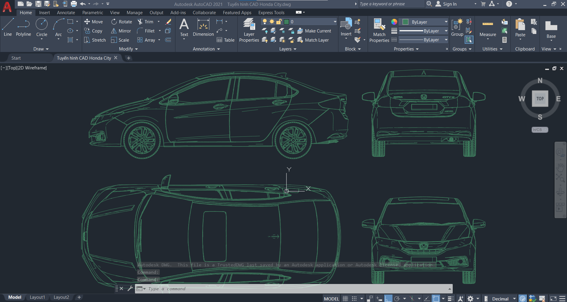 Autocad tuyến hình,tuyến hình,honda city