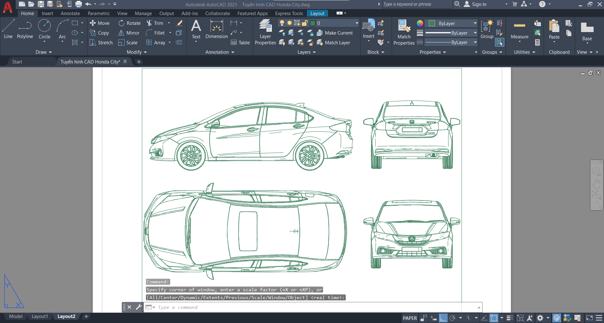 Autocad tuyến hình,tuyến hình,honda city