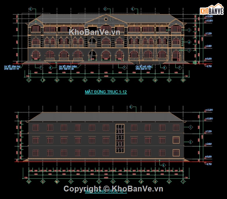 Trường THCS 3 tầng,file autocad trường THCS 3 tầng,trường THCS 44x10.5m,bản vẽ trường THCS 3 tầng