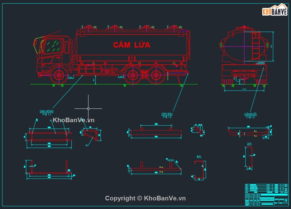 Bản vẽ Autocad,Bản vẽ kết cấu xe bồn,Xe xitec,Hino500 FM8JM