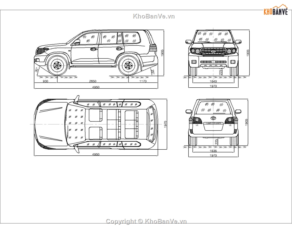 Toyota Land Cruiser CAD,bản vẽ 2d Toyota Land Cruise,file cad Toyota Land Cruiser,Toyota Land Cruiser file cad