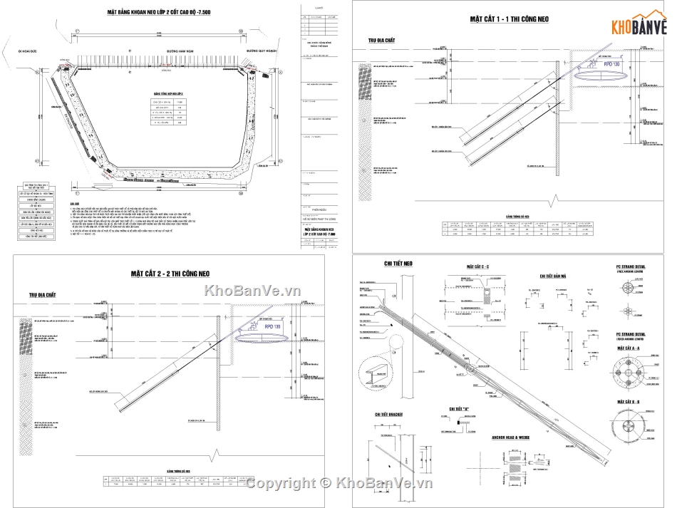 BPTC 2 hầm ép cừ khoan neo,Biện pháp thi công Topdown,BPTC ép cừ kết hợp neo trong đất,Bản vẽ biện pháp thi công hầm ép cừ,Bản vẽ BPTC hầm khoan neo trong đất,BPTC hầm bằng phương án Topdown