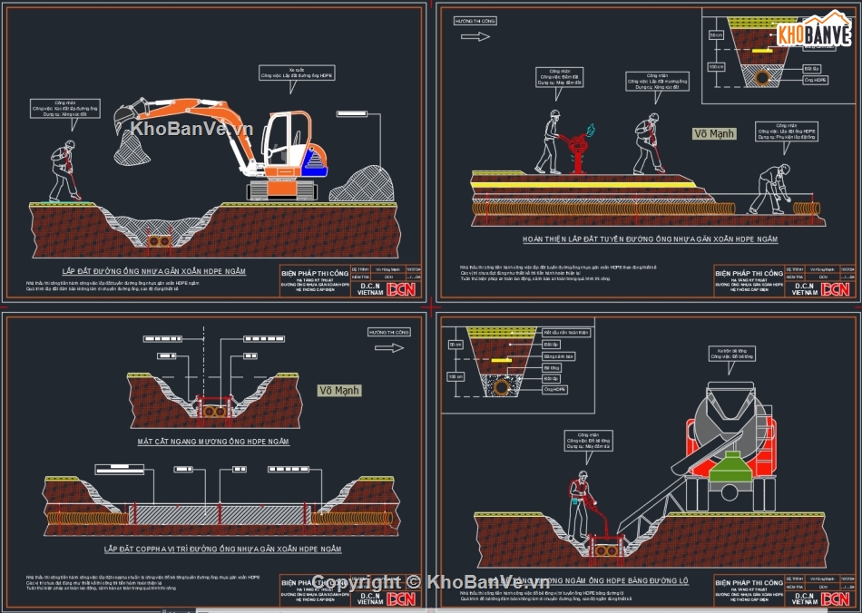 Biện pháp thi công đường ống nước HDPE,Biện pháp thi công điện chiếu sáng đèn đường,Biện pháp thi công trạm biến áp ngồi,Biện pháp thi công lắp đặt kim thu sét,Bản vẽ tủ điện thi công