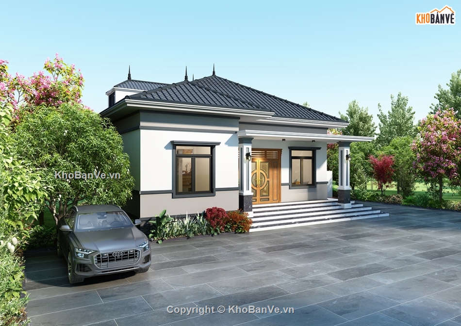 Biệt thự file cad,bản vẽ biệt thự,biệt thự 1 tầng,biệt thự 1 tầng cad