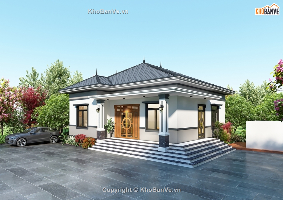 Biệt thự file cad,bản vẽ biệt thự,biệt thự 1 tầng,biệt thự 1 tầng cad