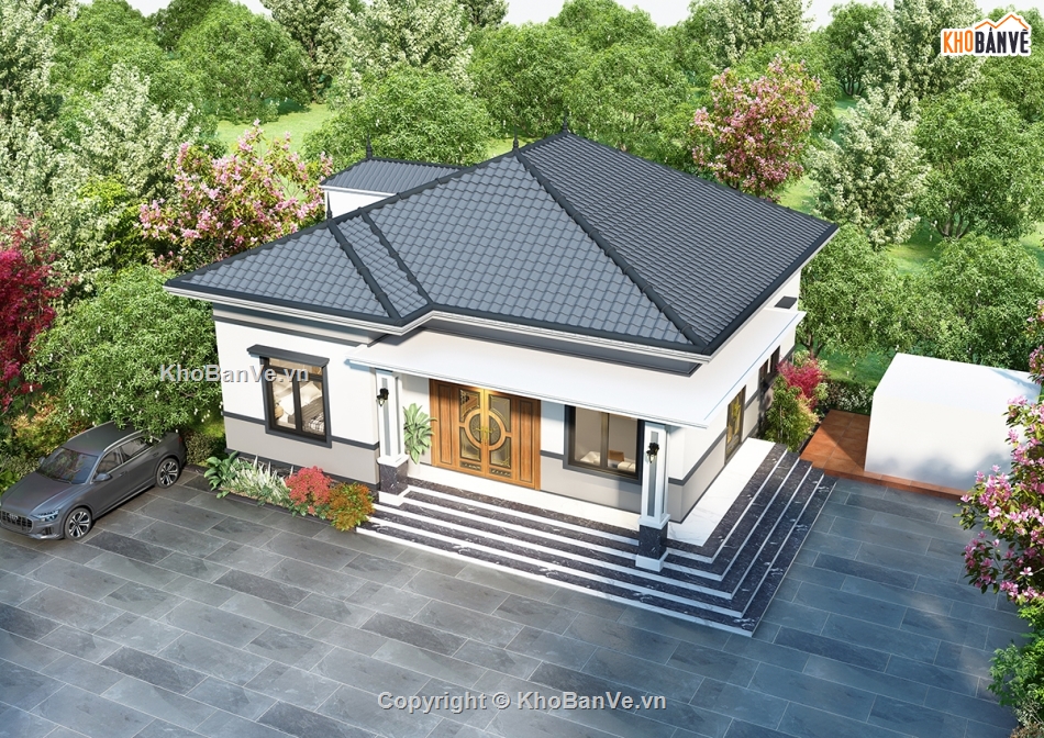 Biệt thự file cad,bản vẽ biệt thự,biệt thự 1 tầng,biệt thự 1 tầng cad