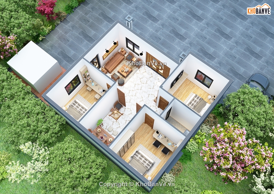 Biệt thự file cad,bản vẽ biệt thự,biệt thự 1 tầng,biệt thự 1 tầng cad