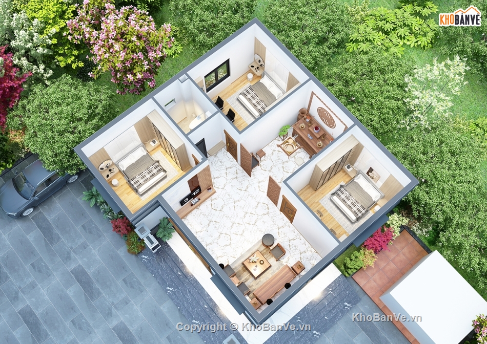 Biệt thự file cad,bản vẽ biệt thự,biệt thự 1 tầng,biệt thự 1 tầng cad