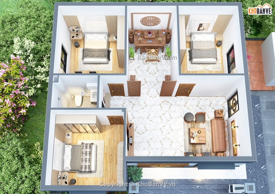 Biệt thự file cad,bản vẽ biệt thự,biệt thự 1 tầng,biệt thự 1 tầng cad