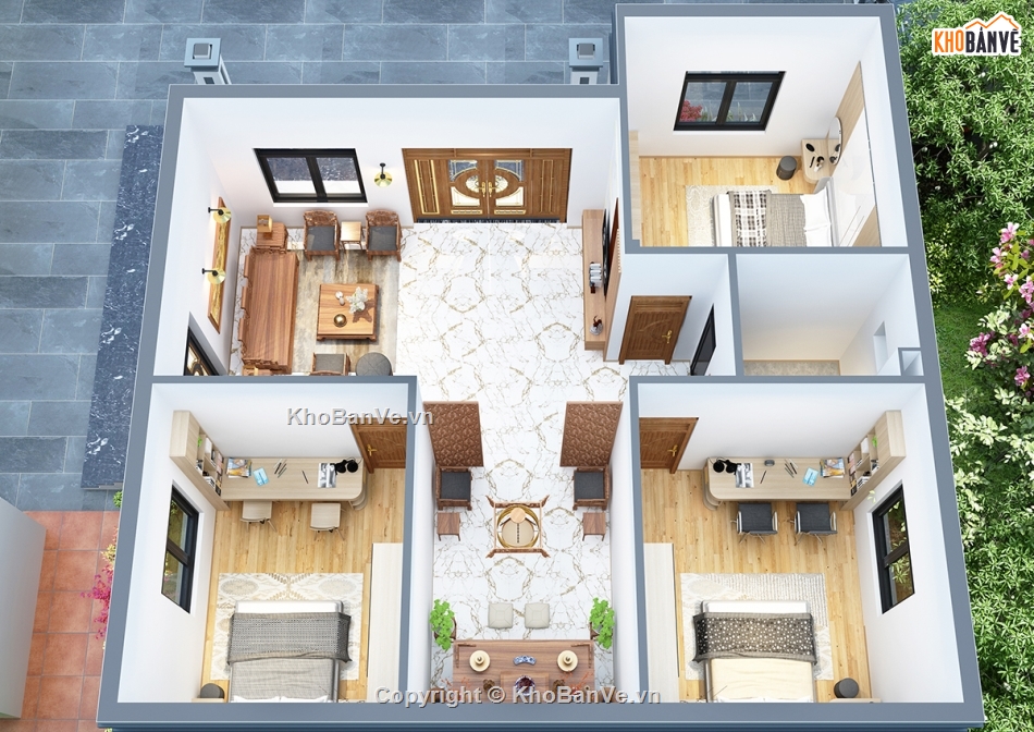 Biệt thự file cad,bản vẽ biệt thự,biệt thự 1 tầng,biệt thự 1 tầng cad