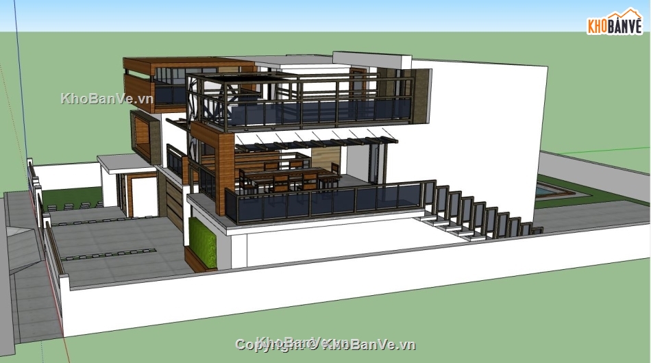 Biệt thự  2 tầng,model su biệt thự 2 tầng,sketchup biệt thự 2 tầng